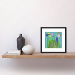 Artery8 Abstract Wildflower Floral Garden Meadow Bright Colourful Painting Square Wooden Framed Wall Art Print Picture 8X8 Inch in Black - thumbnail 2