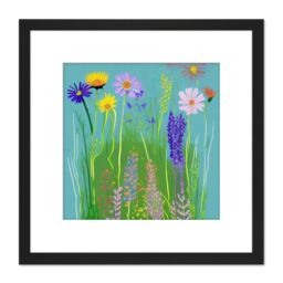 Artery8 Abstract Wildflower Floral Garden Meadow Bright Colourful Painting Square Wooden Framed Wall Art Print Picture 8X8 Inch in Black - thumbnail 1