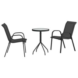 Berkfield Home 3 Piece Garden Bistro Set Black Textilene & Steel - thumbnail 2