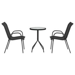 Berkfield Home 3 Piece Garden Bistro Set Black Textilene & Steel - thumbnail 7