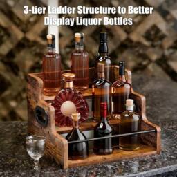 VOGREX Wooden Countertop Wine Bottle Display Rack in Brown - thumbnail 3