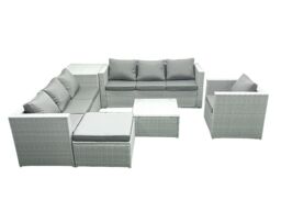 Fimous Wicker PE Rattan Sofa Garden Furniture Set with Armchair Square Coffee Table Big Footstool Side Table Light Grey Mixed - thumbnail 1