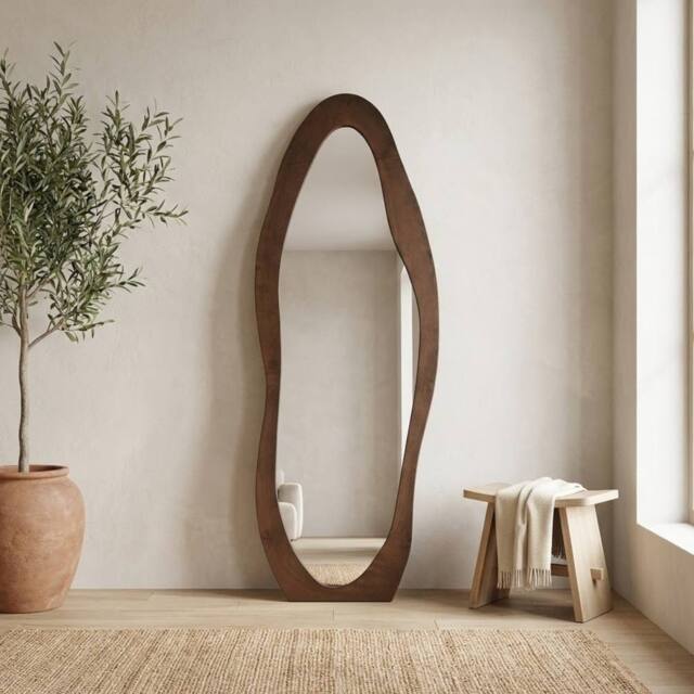 Garden Greatness Osmose Brown Waved Velvet Full Length Mirror - image 1
