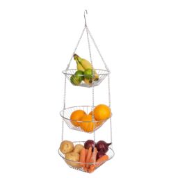 KitchenCraft Three Tier Hanging Vegetable / Fruit Basket in Silver - thumbnail 3