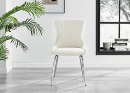 FurnitureboxUK Elina White Marble Effect Scratch Resistant Dining Table & 2 Nora Silver Leg Velvet Chairs in Cream - thumbnail 5