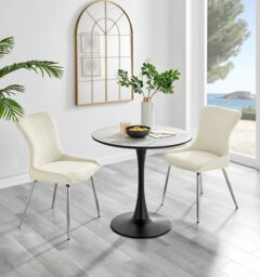 FurnitureboxUK Elina White Marble Effect Scratch Resistant Dining Table & 2 Nora Silver Leg Velvet Chairs in Cream - thumbnail 1