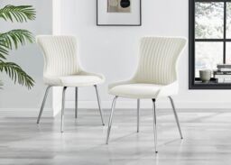 FurnitureboxUK Elina White Marble Effect Scratch Resistant Dining Table & 2 Nora Silver Leg Velvet Chairs in Cream - thumbnail 9