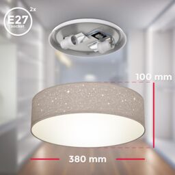 B.K.Licht Taupe 2xE27 40W Requires Bulb Ceiling Light in Beige - thumbnail 5