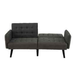 Gymax 164 CM Convertible Futon Sofa Bed Couch Loveseat With Tufted Backrests in Grey - thumbnail 4