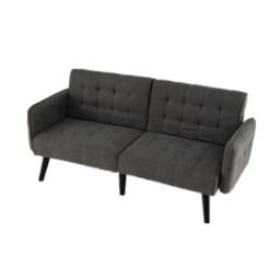 Gymax 164 CM Convertible Futon Sofa Bed Couch Loveseat With Tufted Backrests in Grey - thumbnail 3