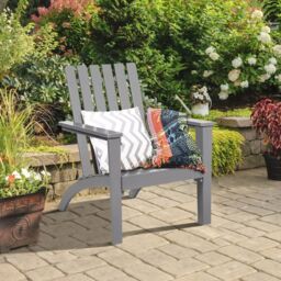 Costway Solid Acacia Wood Adirondack Chair Outdoor Patio Chair Lawn Chair in Grey - thumbnail 3