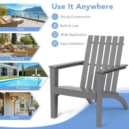 Costway Solid Acacia Wood Adirondack Chair Outdoor Patio Chair Lawn Chair in Grey - thumbnail 6