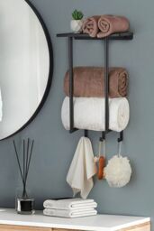 H&O Direct Modern Black Iron Wall-Mounted Towel Rack - thumbnail 2