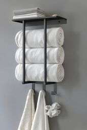 H&O Direct Modern Black Iron Wall-Mounted Towel Rack