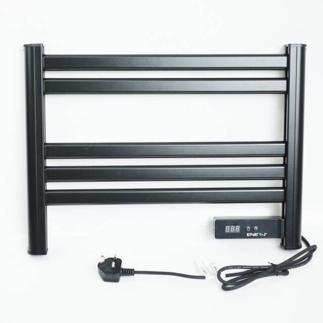 ENER-J Black Infrared Ladder Towel Rail Heater IP24 550W in Jet Black - image 1
