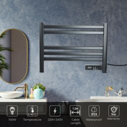 ENER-J Black Infrared Ladder Towel Rail Heater IP24 550W in Jet Black - thumbnail 5