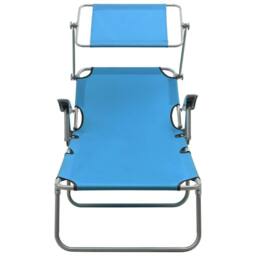 Berkfield Home Sun Lounger with Canopy Steel Blue - thumbnail 2