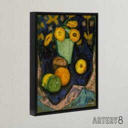 "Artery8 Still Life with Flowers & Fruit Hartley Black Framed Canvas Wall Art - Size: W12"" x H16""" - thumbnail 2
