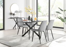 FurnitureboxUK Leonardo Grey Glass Marble Effect Black Leg Table & 4 Pesaro Black Leg Chairs - thumbnail 1