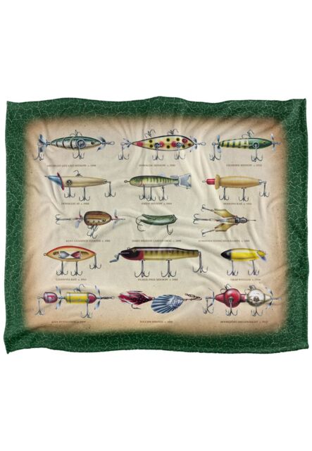 JQ Licensing Antique Flyfishing Lure Panel Silky Touch Super Soft Throw Blanket 152 X 127 cm in White - image 1
