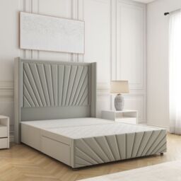 "BSSPOKE Nola Divan Bed Plush Velvet 54"" Headboard & No Mattress No Drawers in Silver - Size: King" - thumbnail 1