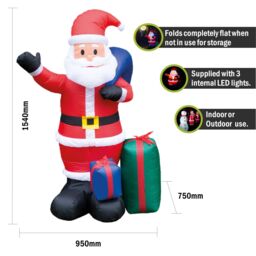 Pegdev Festive Santa 150cm Inflatable Father Christmas with LED Lights Sack & Presents in Red - thumbnail 2