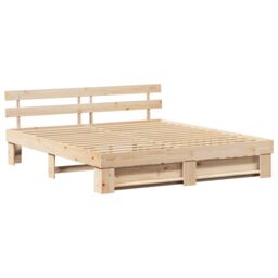 Berkfield Home with Drawer with Headboard with Storage Brown 180 x 200 cm Solid pine wood - thumbnail 7