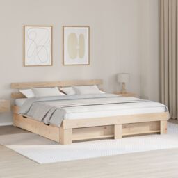 Berkfield Home with Drawer with Headboard with Storage Brown 180 x 200 cm Solid pine wood
