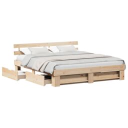 Berkfield Home with Drawer with Headboard with Storage Brown 180 x 200 cm Solid pine wood - thumbnail 3