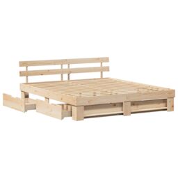 Berkfield Home with Drawer with Headboard with Storage Brown 180 x 200 cm Solid pine wood - thumbnail 6