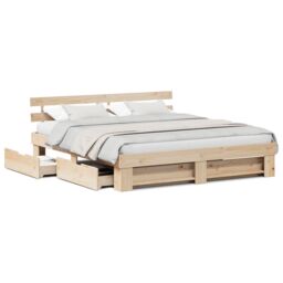 Berkfield Home with Drawer with Headboard with Storage Brown 180 x 200 cm Solid pine wood - thumbnail 4
