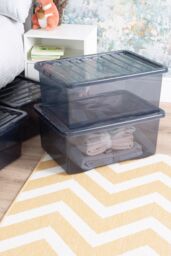 Wham Crystal 5 x 45L Stackable Plastic Storage Boxes with Lids in Black - thumbnail 1