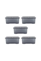 Wham Crystal 5 x 45L Stackable Plastic Storage Boxes with Lids in Black - thumbnail 4