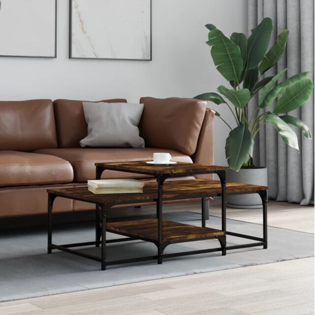 Berkfield Home Coffee Table Smoked Oak 102x60x45 cm Engineered Wood in Brown - Size: 102 x 60 x 45 cm - image 1