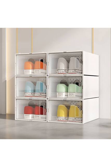 Living and Home 12 Pack Waterproof Plastic Shoe Storage Boxes in White - image 1