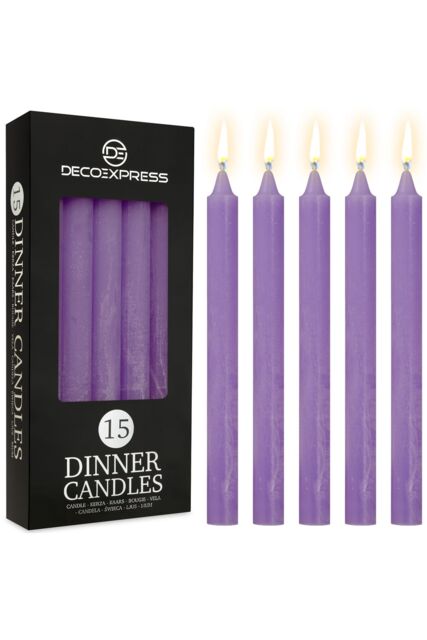 Deco Express Set Of 15 Taper Rustic Taper Candles in Purple - image 1