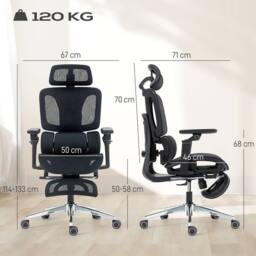 HOMCOM Ergonomic Office Chair, Mesh Desk Chair with Lumbar Support, Footrest in Black - thumbnail 3