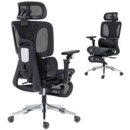 HOMCOM Ergonomic Office Chair, Mesh Desk Chair with Lumbar Support, Footrest in Black - thumbnail 2