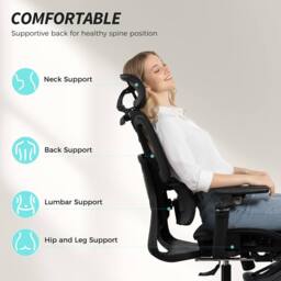 HOMCOM Ergonomic Office Chair, Mesh Desk Chair with Lumbar Support, Footrest in Black - thumbnail 4