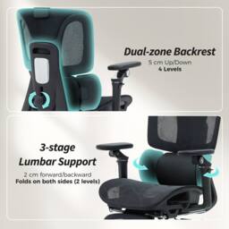 HOMCOM Ergonomic Office Chair, Mesh Desk Chair with Lumbar Support, Footrest in Black - thumbnail 6