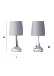 ValueLights Teardrop Pair Compact Fabric Shades Brushed Chrome Touch Table Lamps in Grey - thumbnail 9