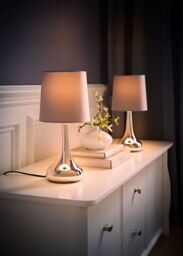ValueLights Teardrop Pair Compact Fabric Shades Brushed Chrome Touch Table Lamps in Grey - thumbnail 2
