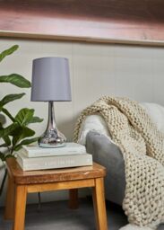 ValueLights Teardrop Pair Compact Fabric Shades Brushed Chrome Touch Table Lamps in Grey - thumbnail 8