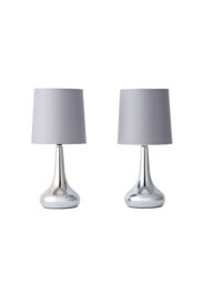 ValueLights Teardrop Pair Compact Fabric Shades Brushed Chrome Touch Table Lamps in Grey - thumbnail 7