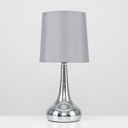 ValueLights Teardrop Pair Compact Fabric Shades Brushed Chrome Touch Table Lamps in Grey - thumbnail 6