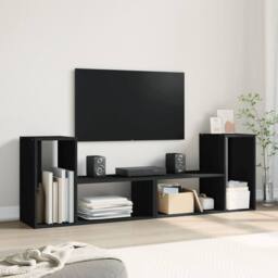 Berkfield Home TV Cabinets 2 pcs Black 75x30x50 cm Engineered Wood - Size: 75 x 30 x 50 cm - thumbnail 3