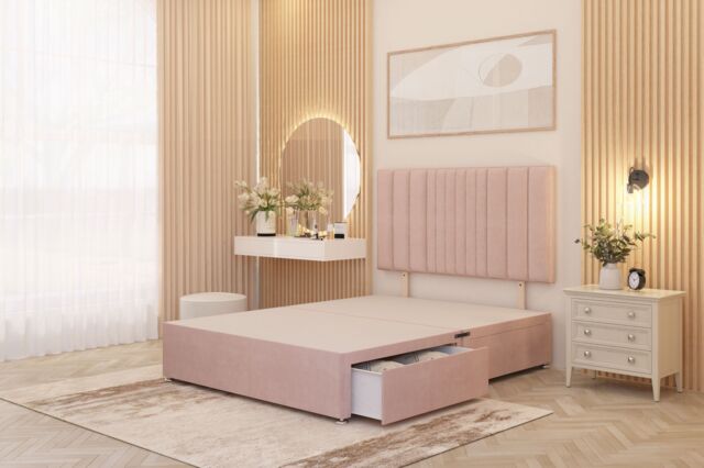 "Somnior Alexas 2 Drawers Divan Bed with 30"" Upholstered Headboard Plush Velvet in Pink - Size: Single" - image 1