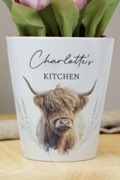 Personalised Memento Company Personalised Highland Cow Plant Pot in White - thumbnail 3