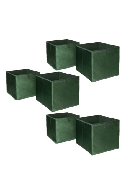 OHS Pack of 6 Matte Velvet Storage Boxes in Dark Green - image 1