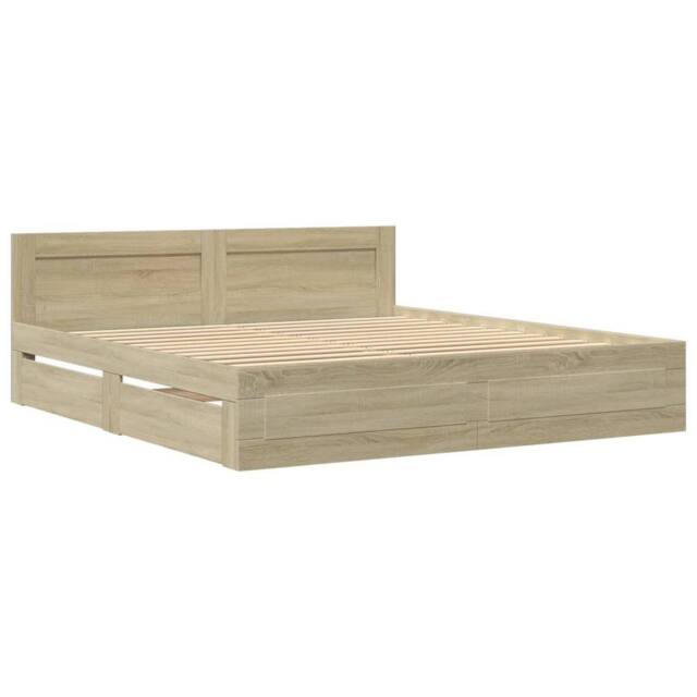 Berkfield Home Durable Bed Frame with Headboard without Mattress Sonoma Oak 200x in Light Oak - image 1